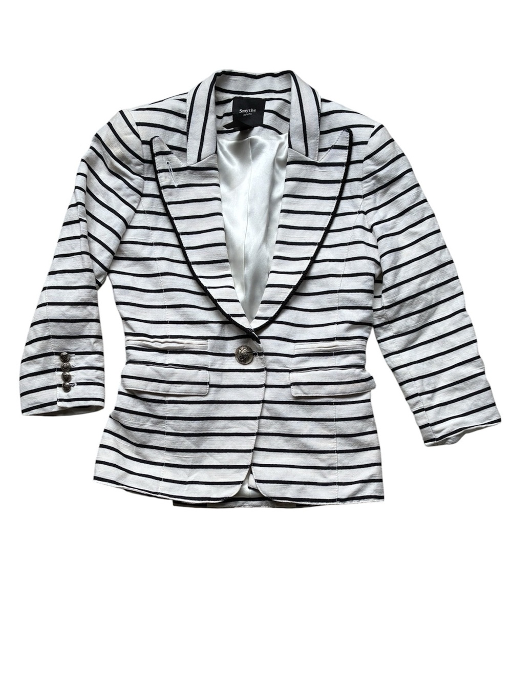 Smythe Women's Cream Black Striped Linen Cotton Blazer Size 4